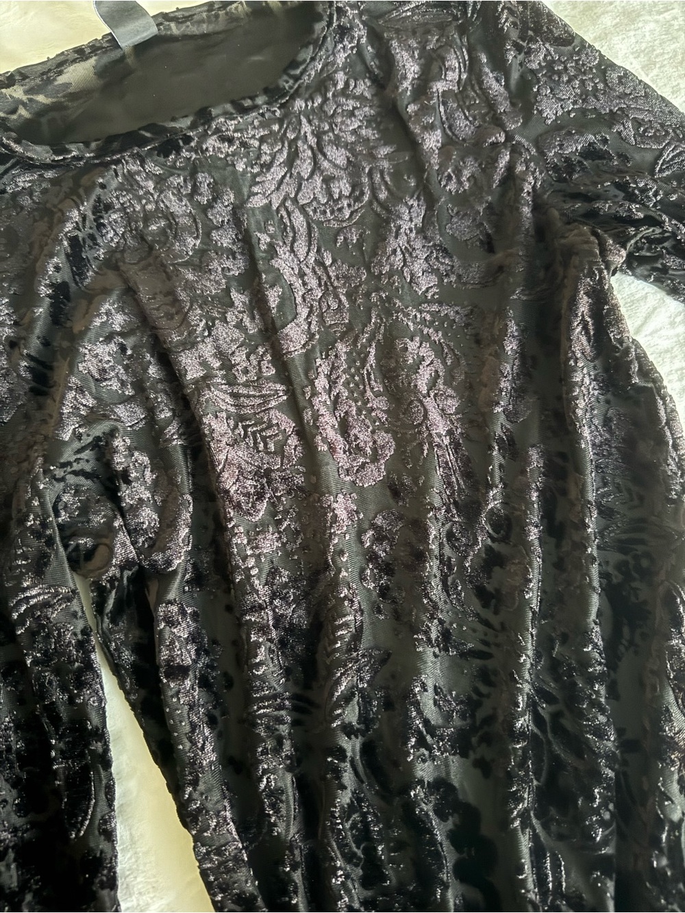 Windsor Black Velvet Burnout Long Sleeve Floral Top